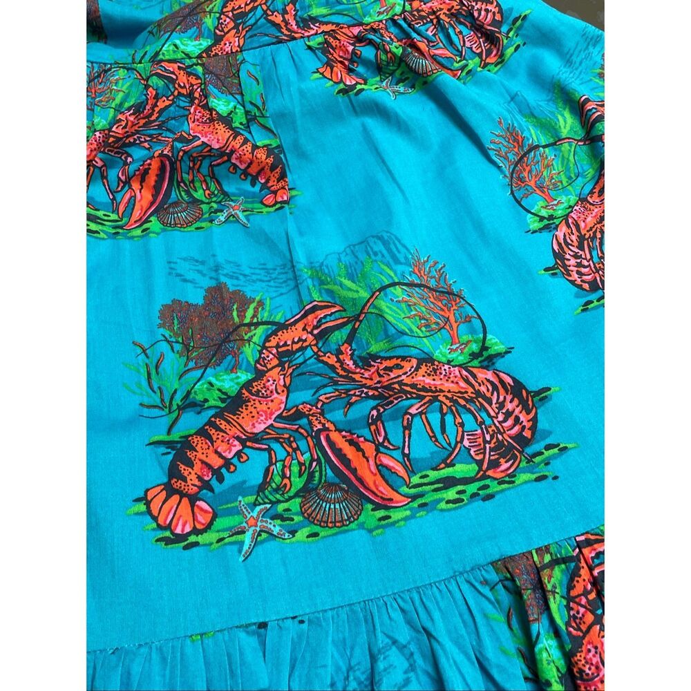 J.Crew Lobster Print Tiered Maxi Dress Sundress Turquoise Blue Size 6 - Picture 11 of 15